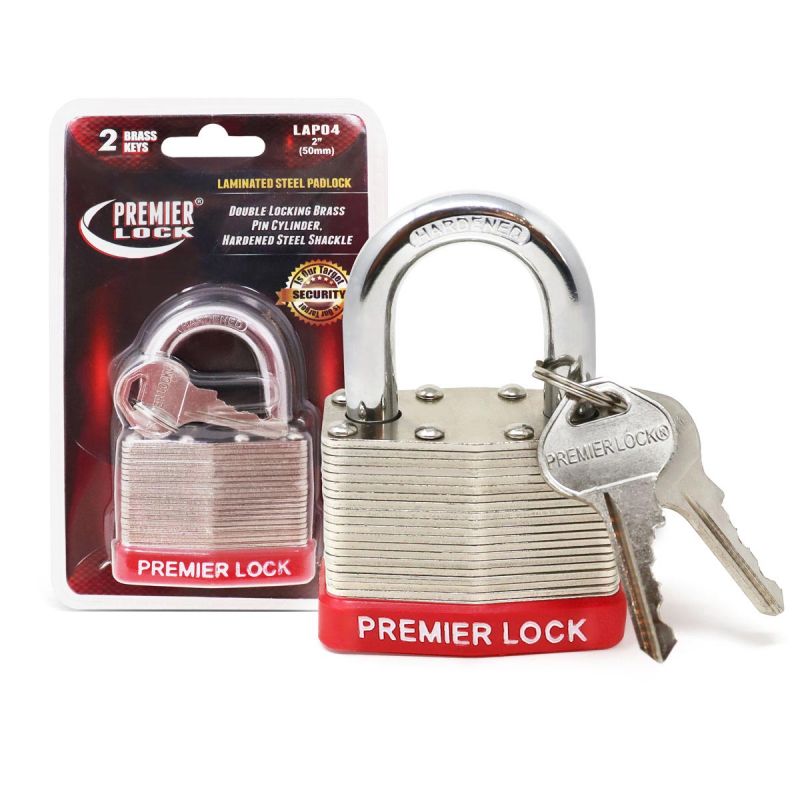 2 in. Nickel Plated Laminated Steel Keyed Padlock with Vinyl Bumper & 2 Keys