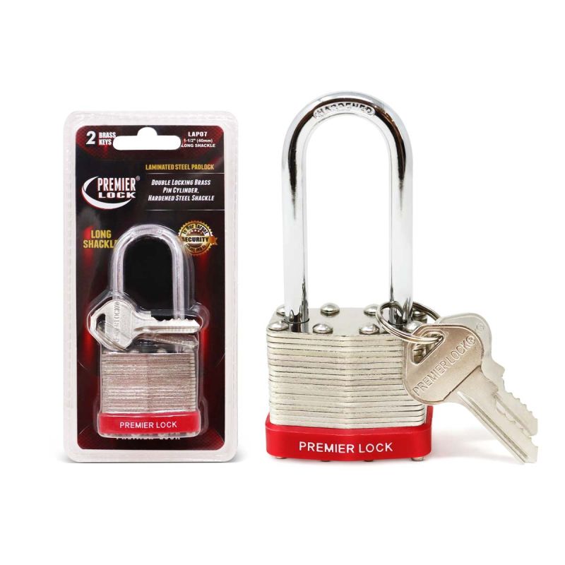 LAP07 1.5 in. Nickel Plated Laminated Steel Keyed Padlock with Vinyl Bumper & 2 Keys - Long Shackle