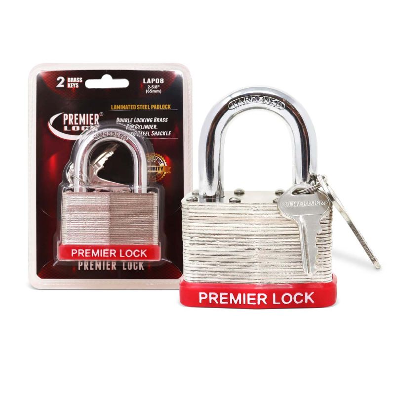 2.62 in. Nickel Plated Laminated Steel Keyed Padlock with Vinyl Bumper & 2 Keys