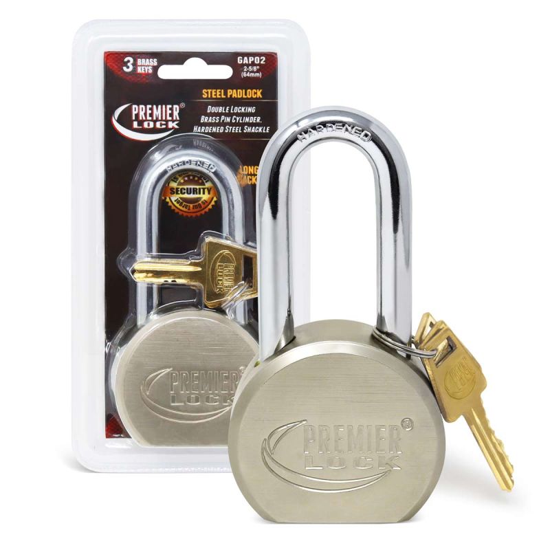 GAP02 2.62 in. Solid Steel Commercial Gate Keyed Padlock with Long Shackle & 3 Keys- Carded