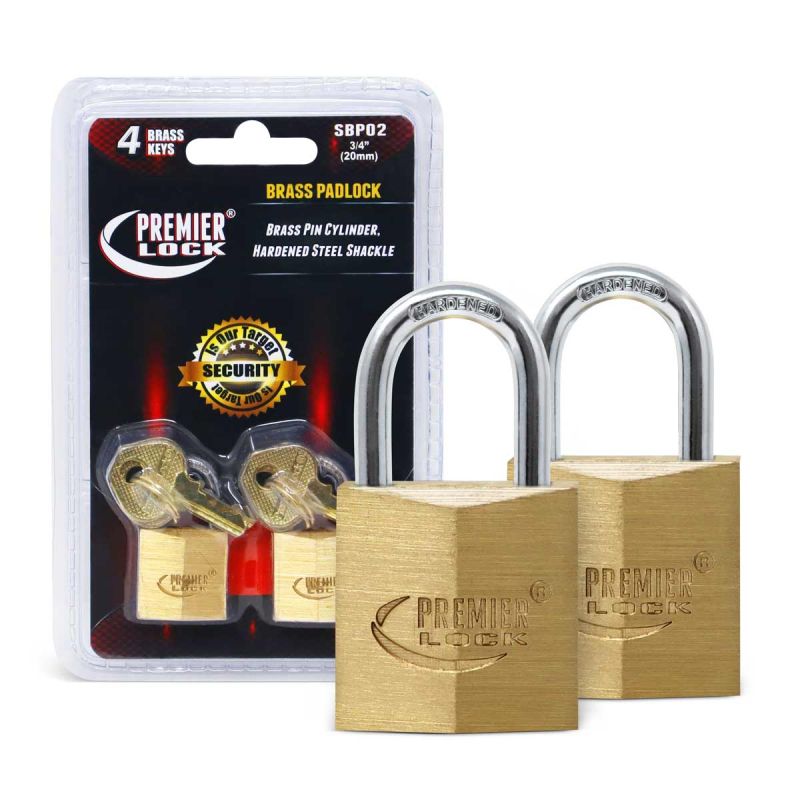 0.75 in. Solid Brass Padlocks - Polished - Diamond Design with 2 Keys - Pack of 2