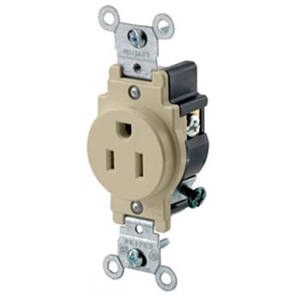 125 VAC - 15A - 2 Poles - 3 Wires Straight Blade Single Receptacle, Ivory