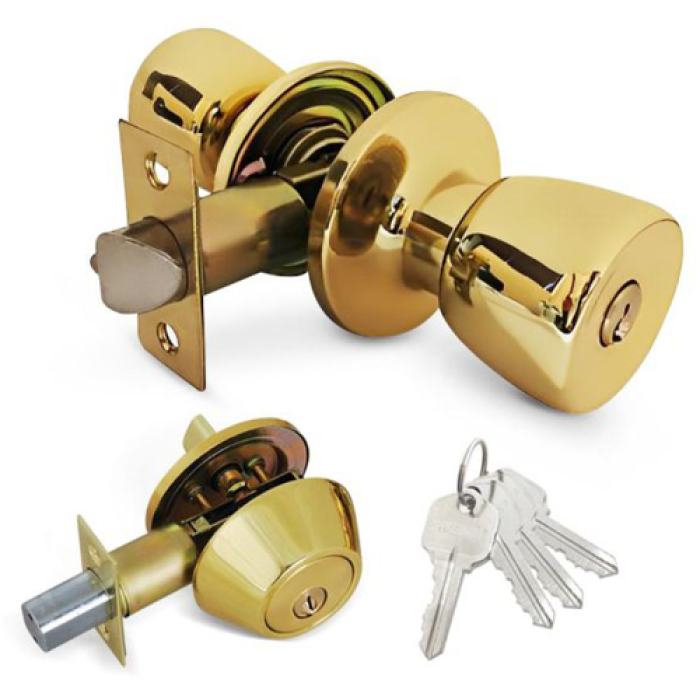 Tulip Knob Combination Lockset, Polished Brass