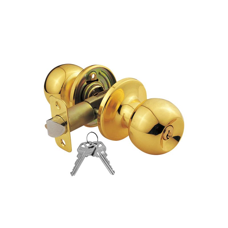 Solid Brass Keyed Entry Lock Ball Door Knob with 2 KW1 Keys-Carded