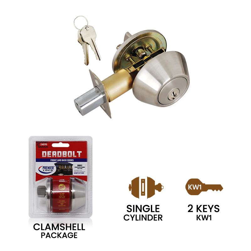 Stainless Steel Deadbolt Door Lock with 2 KW1 Keys-Carded