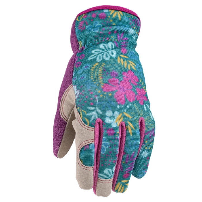 Women Botanical Synthetic Leather Slip On Gloves - Large