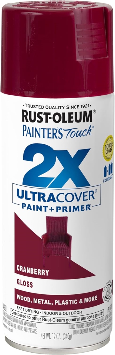 334051 12 oz Painters Touch 2X Spray Paint, Gloss Cranberry -  Rust-Oleum
