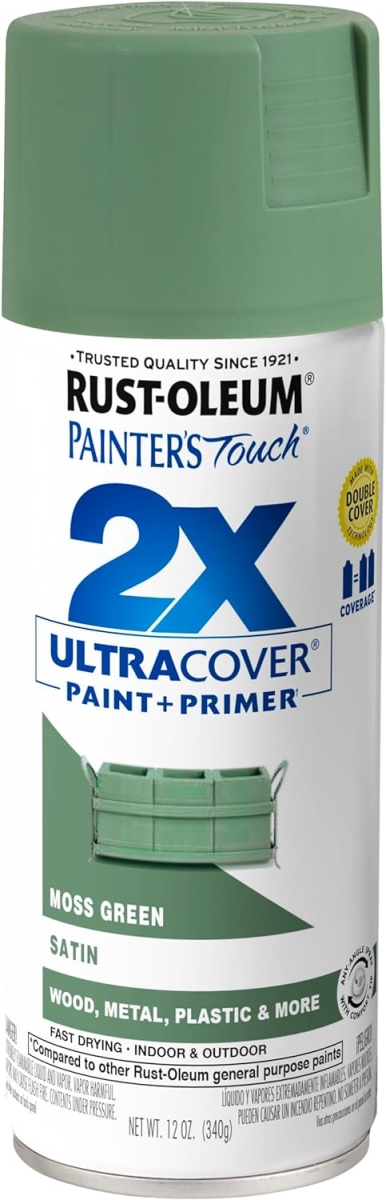 12 oz Painters Touch 2X Spray Paint, Satin Moss Green