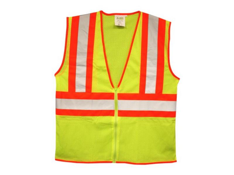 Lime Mesh Zipper Closure Two-Tone Contrasting Trim & Reflective Vest with Inside Lower Pocket, Lime Green - 4XL