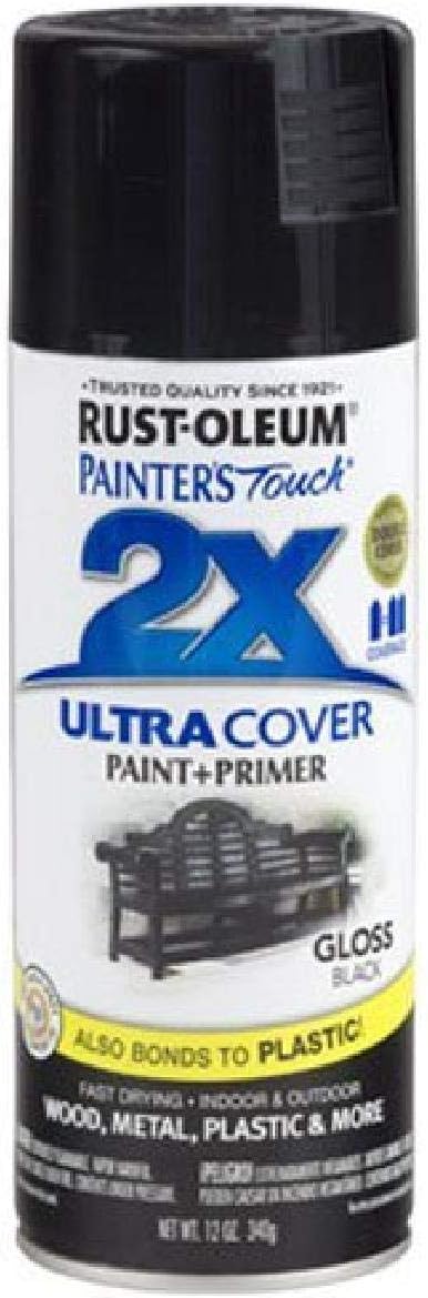 334026 12 oz Painters Touch 2X Spray Paint, Gloss Black -  Rust-Oleum
