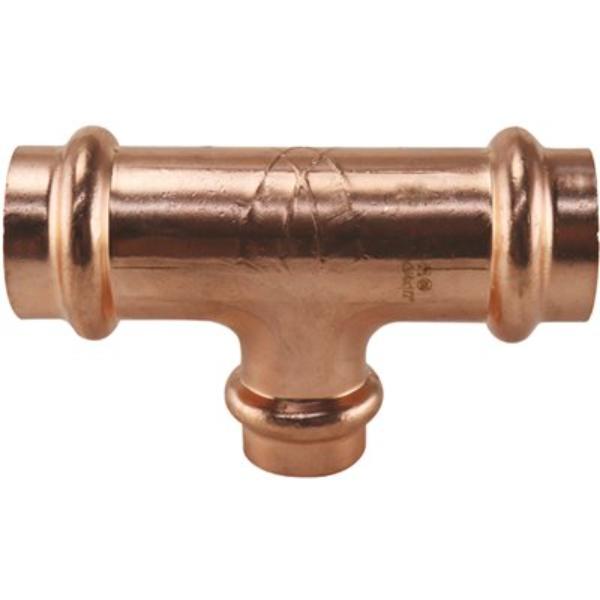 Tee, 3/4 x 3/4 x 1/2 in, Press Fit, Copper, 300 psi Pressure