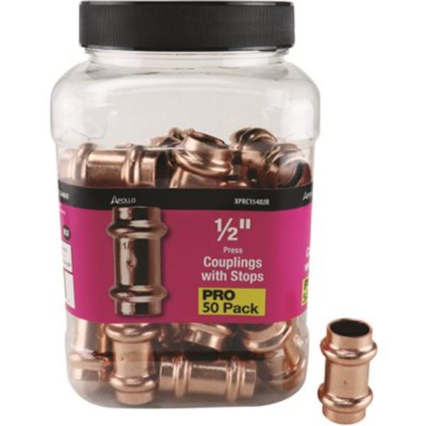 1/2 in. x 1/2 in. Copper Press x Press Coupling with Dimple Stop Jar (50-Pack), 50PK