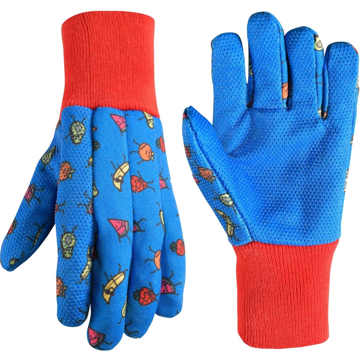 323C-993 Kids Dotted Jersey Grip Gloves, Blue & Red