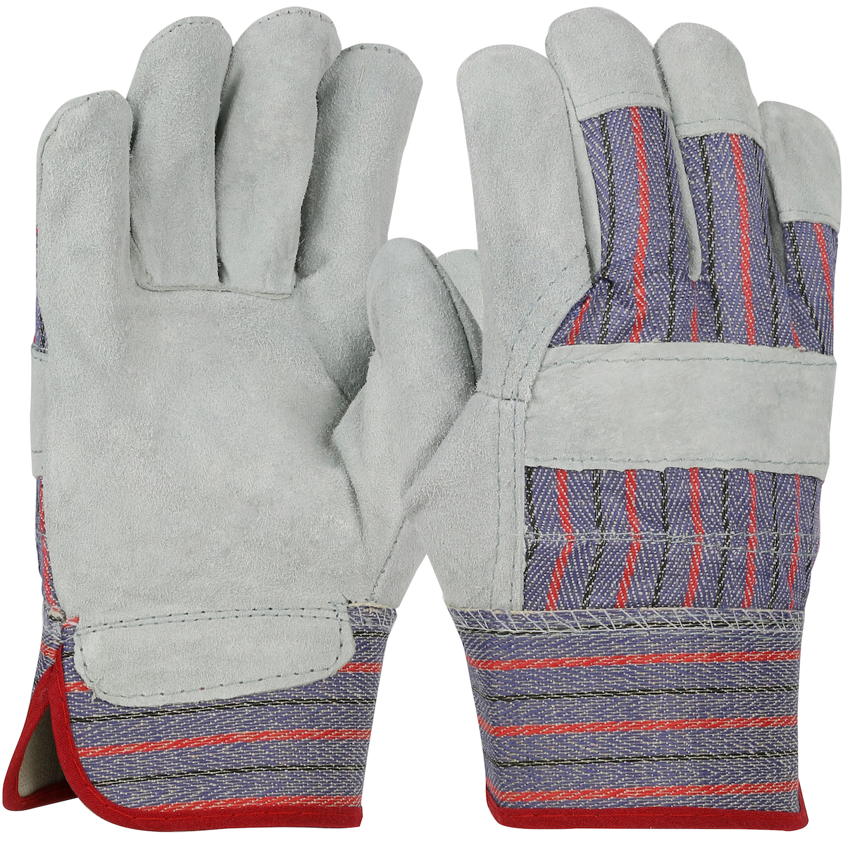 Economy Grade Split Cowhide Leather Palm Glove, Fabric Back, Gunn Cut, Wing Thumb, S, 12 Pairs