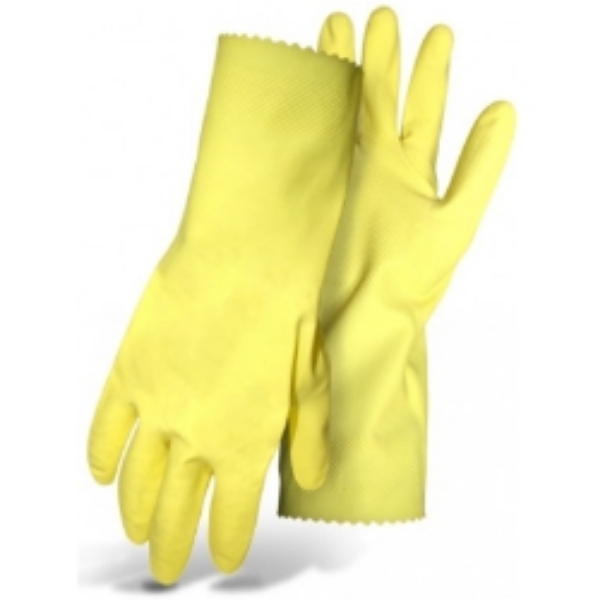 Work Gloves with Extended Cuff, L, 12 in L, Gauntlet, Pinked Cuff, Latex, Yellow