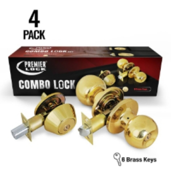 ED02-4 Entry Door Knob Deadbolt Combo Lock Set, Box of 4