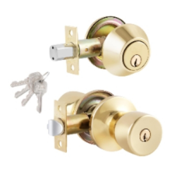 Brass Tulip Style Deadbolt Lock Set - Brass Finish - 4 Keys - Durable Design