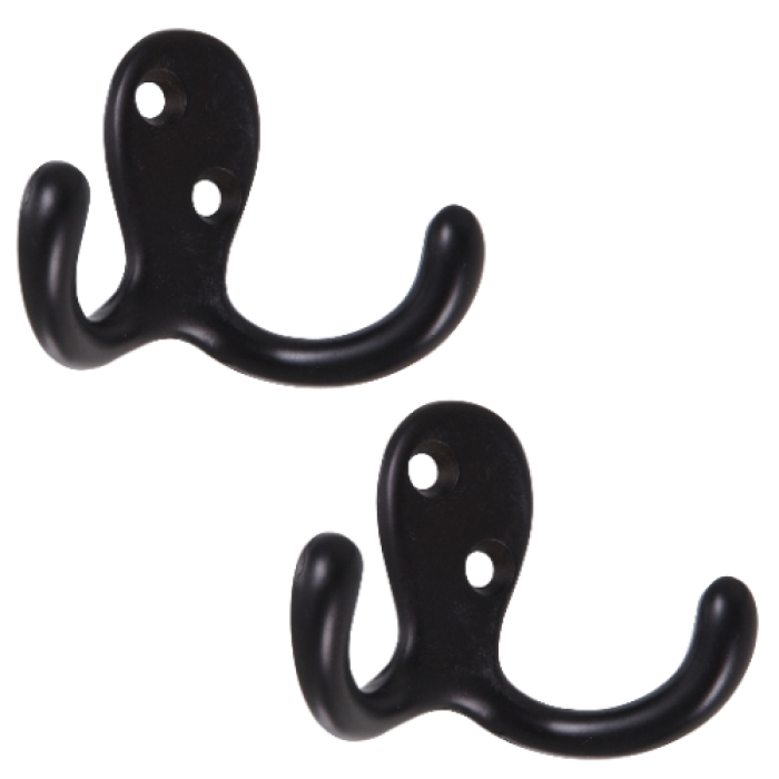 Steel Double Clothes Hooks - Matte Black