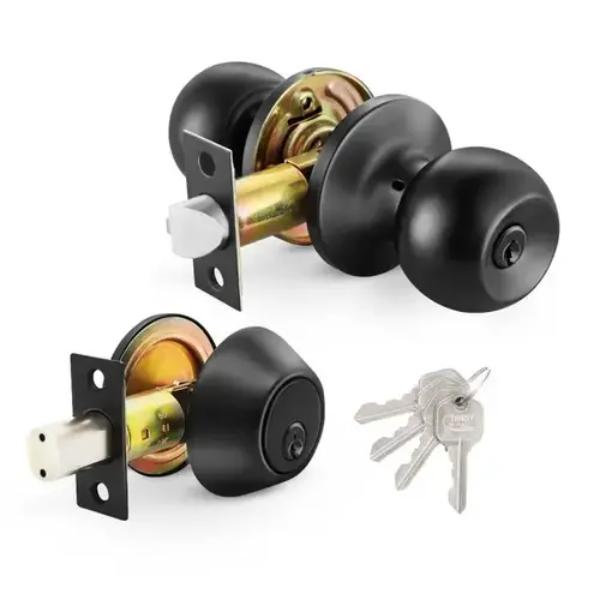 ED01BL Combo Lock Entry Ball Style Knob & Deadbolt - Matte Black