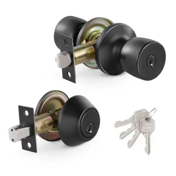 EDT01BL Combo Lock Entry Tulip Style Knob & Deadbolt - Matte Black
