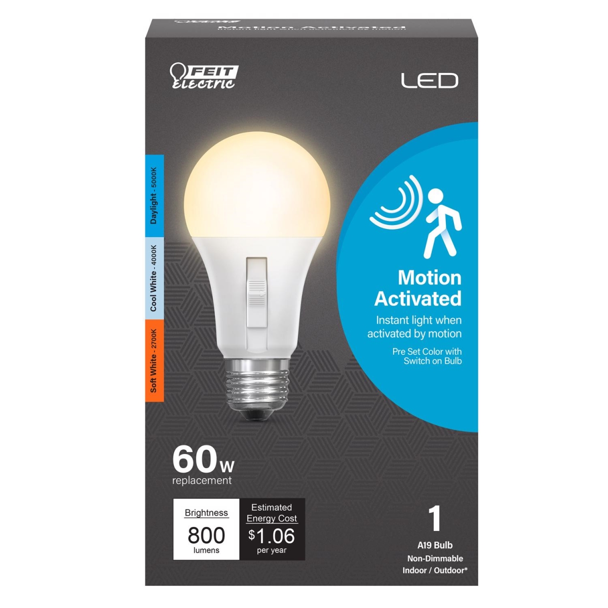 Picture of Feit Electric OM60-5CCTCA-MM-LEDI 8.8W Adjustable E26 Motion Sensor Activated Bulb