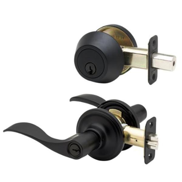 WLDB141BC Waverlie Lever Deadbolt Combo, Black
