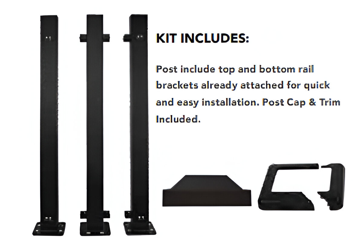 32000157 3 x 3 x 39 in. Alum Design Flange End Post Kit - Textured Black