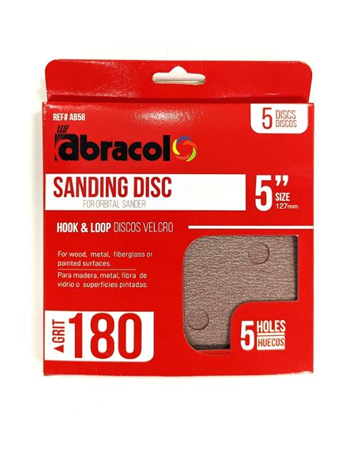 AB58 5 in. 5 Hole 180 Grit cloth hook and eye Disc - Pack of 5