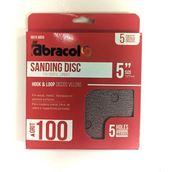 AB55 5 in. 5 Hole 100 Grit cloth hook and eye Disc - Pack of 5