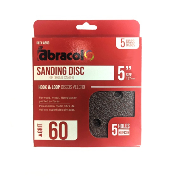AB53 5 in. 5 Hole 60 Grit cloth hook and eye Disc - Pack of 5