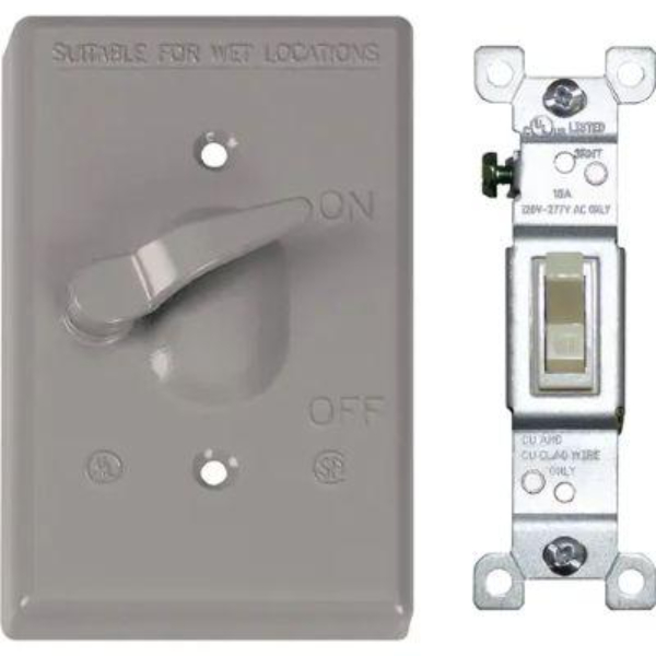 Single Toggle Vertical Mount Gray Weatherproof Cover with Single Pole 15A Switch