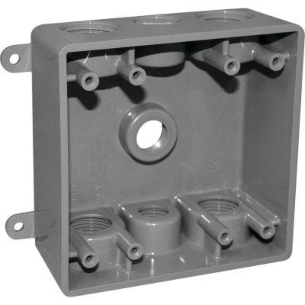 Dual Gang, 3 1/2'', 4 3/4'' 7-Hole Gray Weatherproof PVC Junction Box
