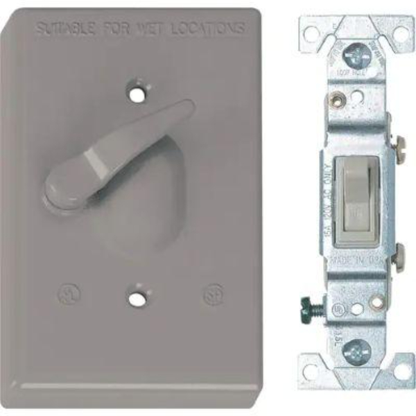 Single Toggle Vertical Mount Gray Weatherproof Cover with 3-Way Switch
