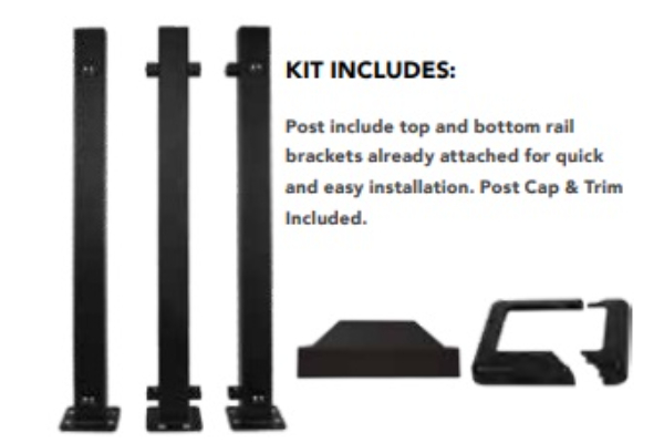 32000158 3 x 3 x 39 in. Aluminium Design Flan Line Post Kit - Textured Black