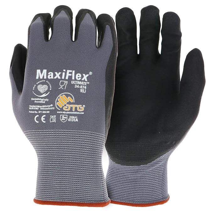 34-874TS Work Gloves - MaxiFlex Ultimate 15G Gray Nylon Shell with Black Nitrile Grip - Small