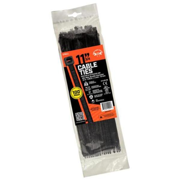 CTB11 14 in. Black Nylon Cable Ties, 50 lbs Strength - Pack of 100