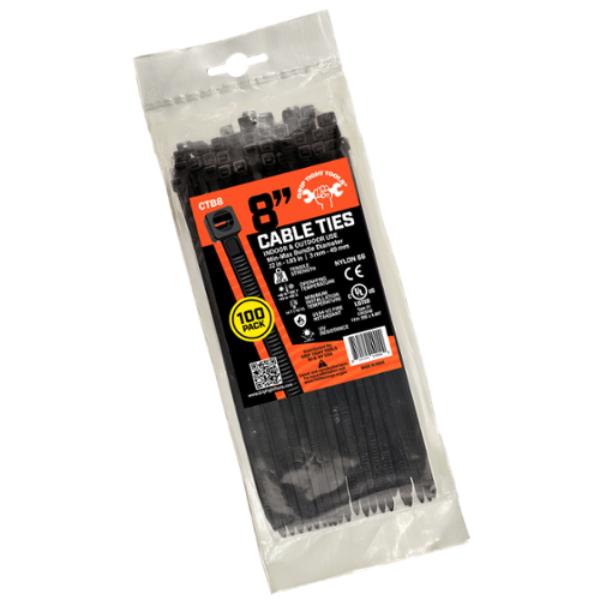 CTB8 11.75 in. Black Nylon Cable Ties - 50 lbs Strength - Pack of 100