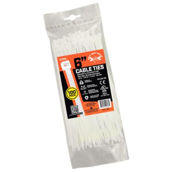 CTC6 6 in. Natural Nylon Cable Ties - 50 lbs Strength - Pack of 100