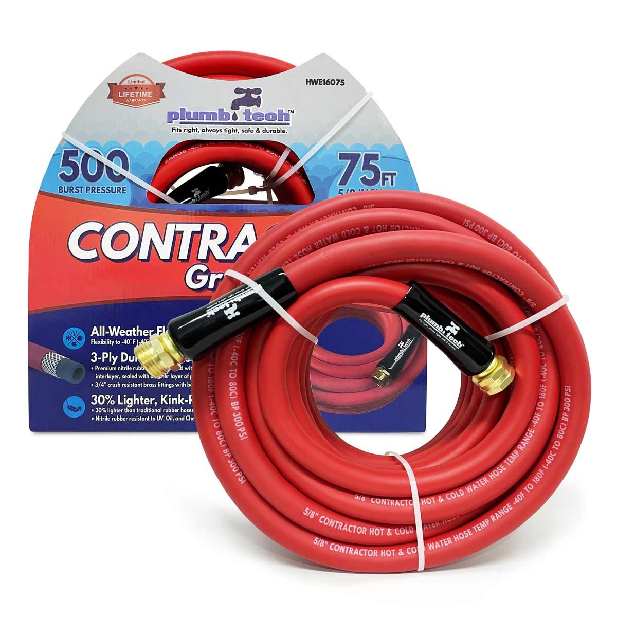 HWE16075 0.62 in. x 75 ft. Premium Red Nitrile Rubber Multi-Purpose Hot & Cold Water Hose
