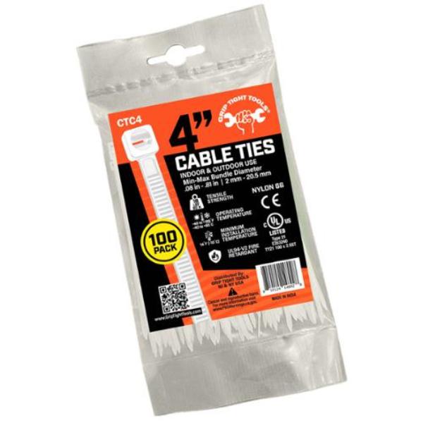 CTC4 4 in. Natural Nylon Cable Ties - 50 lbs Strength - Pack of 100