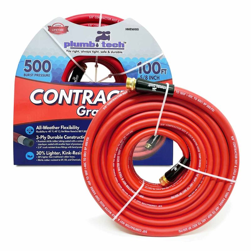 HWE16100 0.62 in. x 100 ft. Premium Red Nitrile Rubber Multi-Purpose Hot & Cold Water Hose