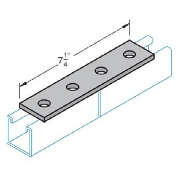 1005302 Splice Plate for H-Strut Channel, 4-Hole Design & Steel Construction, Silver - Standard