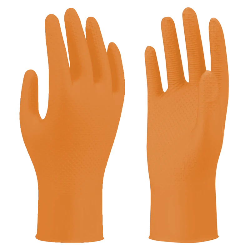 709HVOM-08 Orange Nitrile Disposable Gloves - Medium - Size 8 - 100 Count