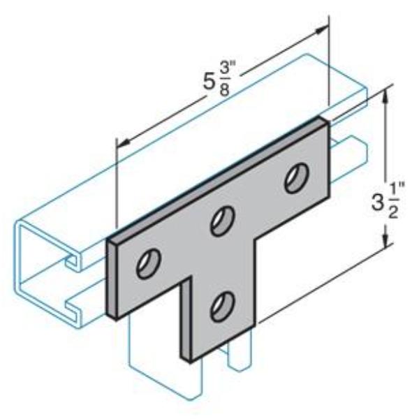 1005308 T-Plate for H-Strut Channel - 4-Hole Flat Design, Electro-Galvanized, Silver