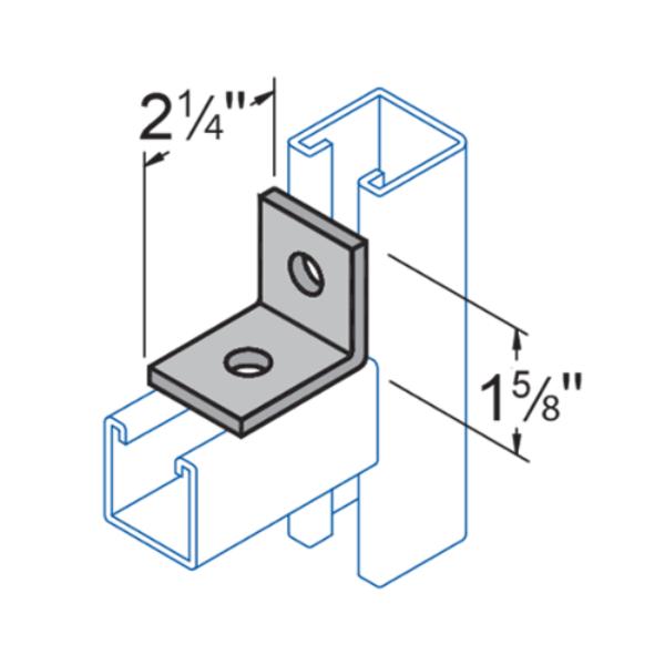 1005301 Angle Bracket for Strut Channel - 90 Deg Configuration - 2-Hole Design - One Hole Per End, Steel Construction, Silver - Standard
