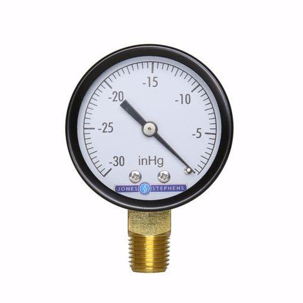 Jones Stephens G63001 2 in. Vacuum Test Gauge, Silver & Black