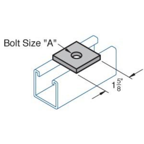 1005307 Flat Square Washer for H-Strut Channel - 0.312 in. Opening, Steel Construction, Silver