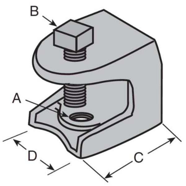 1005315 Silver Beam Clamp for H-Strut Channel - 0.5 in. Threaded Rod, Electro-Galvanized