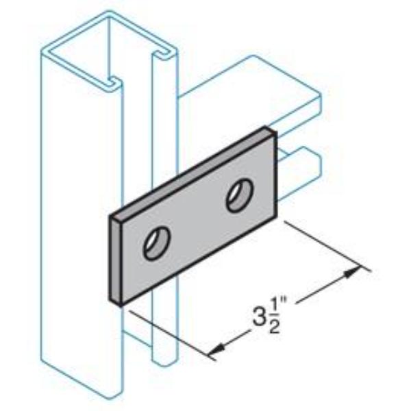 1005303 Splice Plate for H-Strut Channel - 2-Hole Design, Steel Construction, Silver - Standard