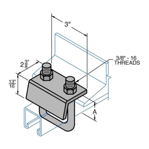 1005312 U-Bolt Beam Clamp for 1.625 in. H-Strut Channel or Threaded Rod - Adjustable Design, Steel Construction, Silver